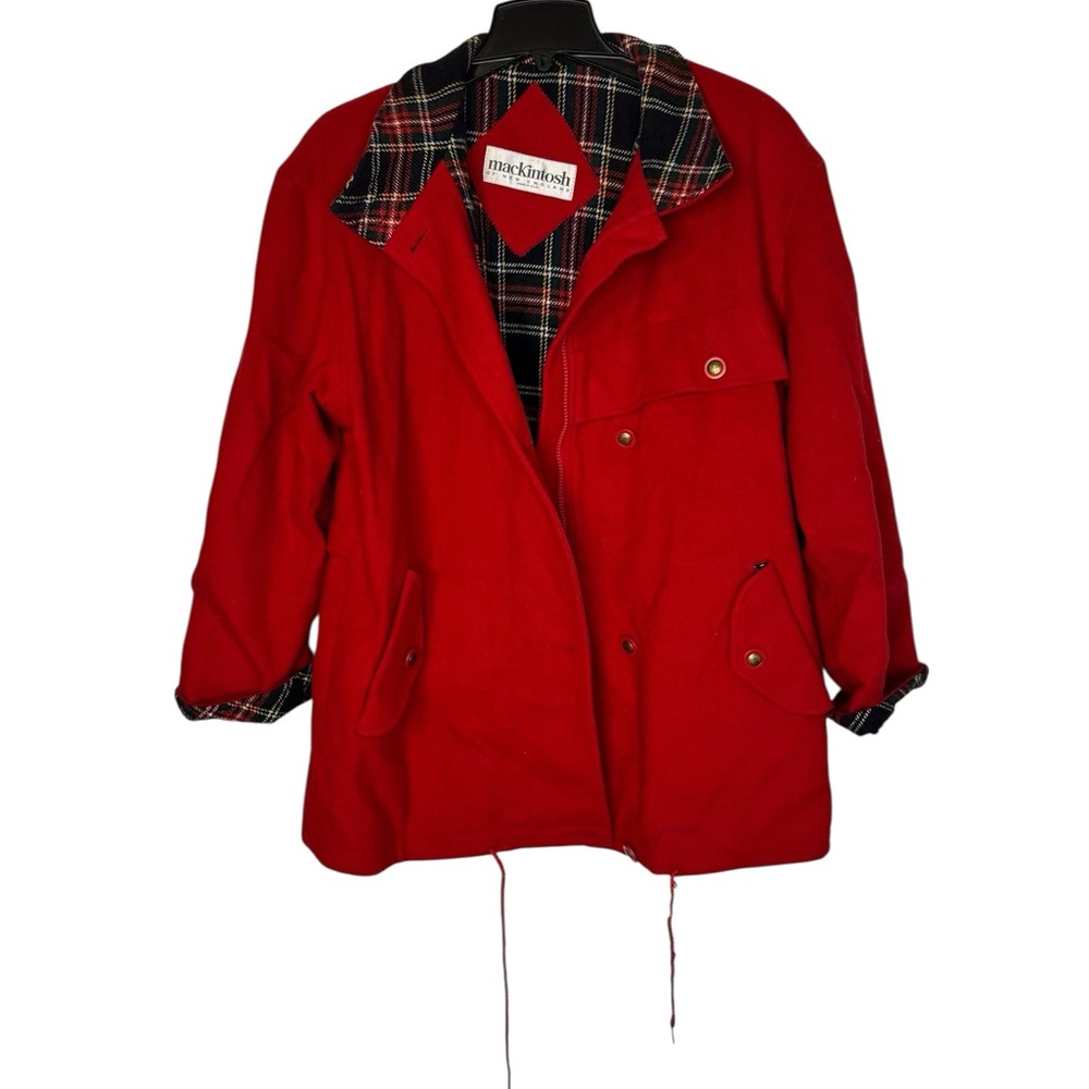 🧥 Vintage Mackintosh of New‎ England Red Wool Blend Coat Sz 8 Tartan Lined ✨